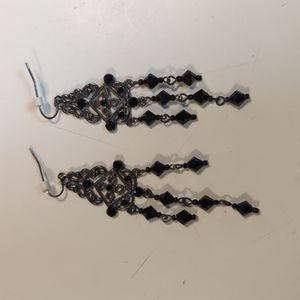 Gunmetal and black beaded dangling earrings